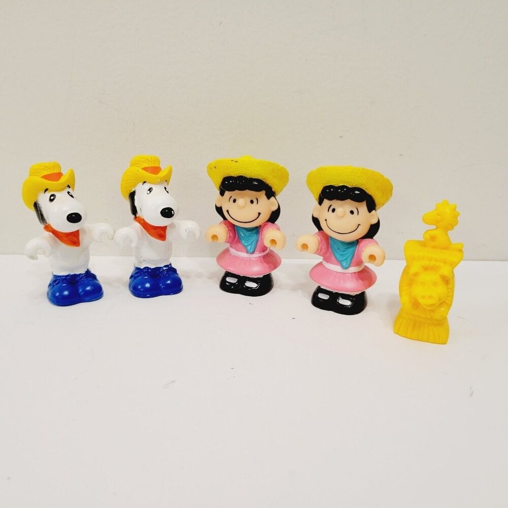 5 Vtg Peanuts Charlie Brown Farmers Snoopy Lucy Woodstock Figures Mcdonalds